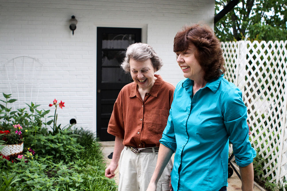 The Hastings sisters in their garden.